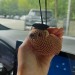 Adorable handmade crochet Awawa wearing a graduation cap, navy cap, or Luffy straw hat, cute hyrax keychain, bag charm, or rear view mirror charm gift