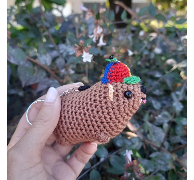 Handmade crochet Awawa Rock Hyrax with propeller hat, rear view mirror, bag charm, keychain, summer lovers gift, Cape hyrax hanging