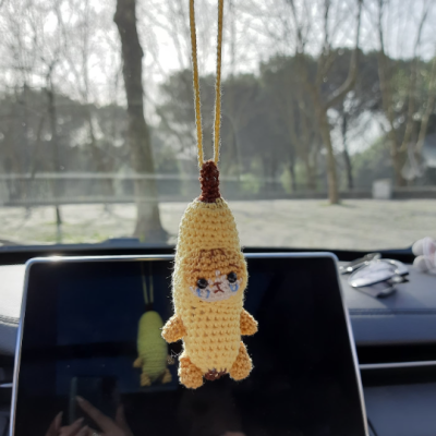 Bananacat meme crochet cute car charm or backpack pendant