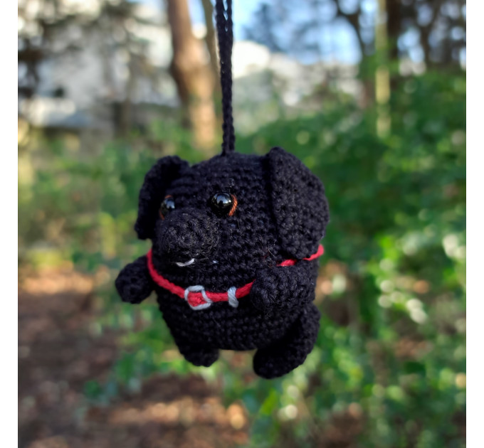 Black crochet labrador for rear view mirror, dog lover gift, backpack charm, keychain