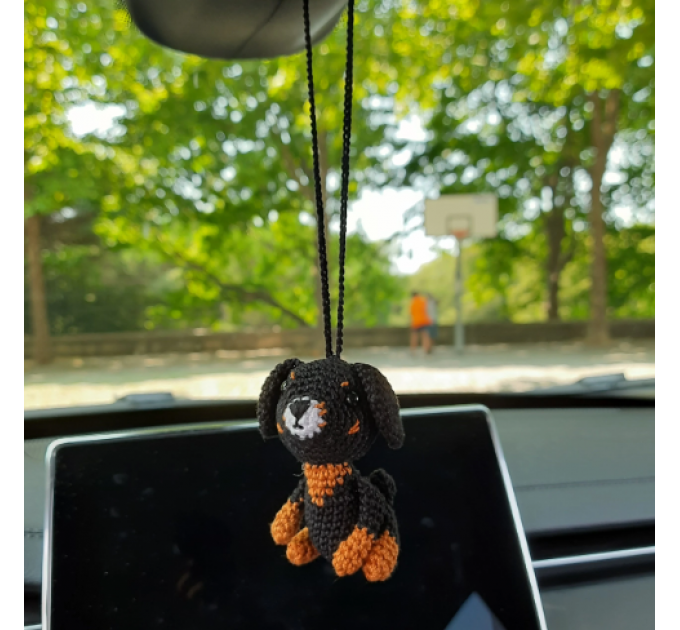 Black small dog crochet, cute charm for rear view mirror, backpack pendant, keychain