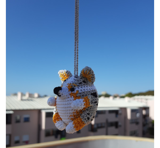 Blue Merle Corgi crochet cute car accessory, rear view mirror charm, keychain, backpack pendant