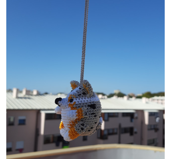 Blue Merle Corgi crochet cute car accessory, rear view mirror charm, keychain, backpack pendant
