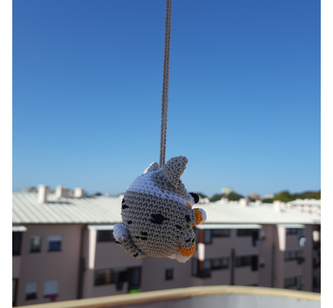 Blue Merle Corgi crochet cute car accessory, rear view mirror charm, keychain, backpack pendant