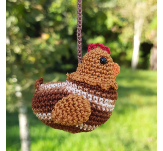 Brown small chicken crochet cute car accessory, rear view mirror charm, keychain, backpack pendant