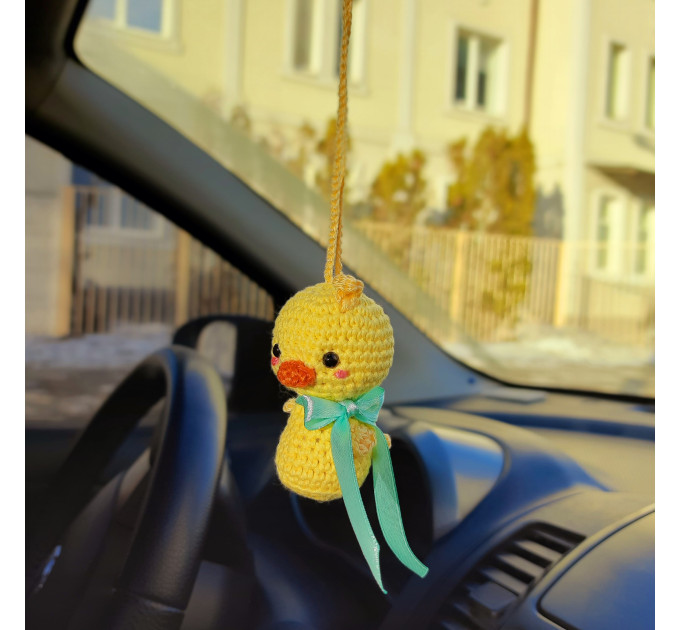 Cute car accessories for rear view mirror: crochet Easter bunny and chick car charms