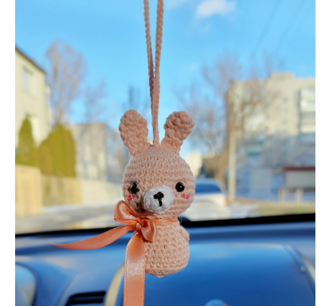 Cute car accessories for rear view mirror: crochet Easter bunny and chick car charms