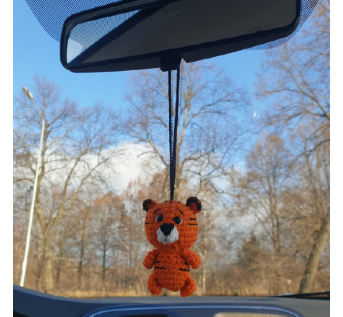 Car hanging crochet tiger, rear view mirror cute car charm, Xmas tree toy, keychain