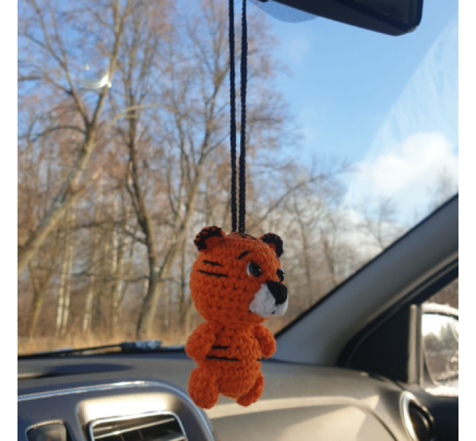 Car hanging crochet tiger, rear view mirror cute car charm, Xmas tree toy, keychain