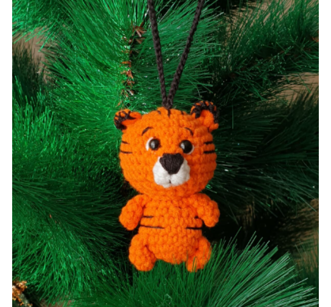 Car hanging crochet tiger, rear view mirror cute car charm, Xmas tree toy, keychain