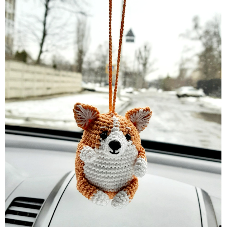 Cute Crochet Corgi Charm for Your Rear View Mirror Dog lover gift crochet  keychain backpack pendants trucker present