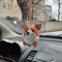 Cute crochet corgi charm for your rear view mirror