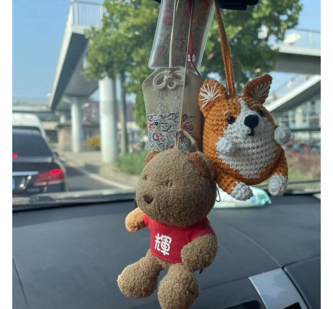 Cute Crochet Corgi Charm for Your Rear View Mirror Dog lover gift crochet keychain backpack pendants trucker present