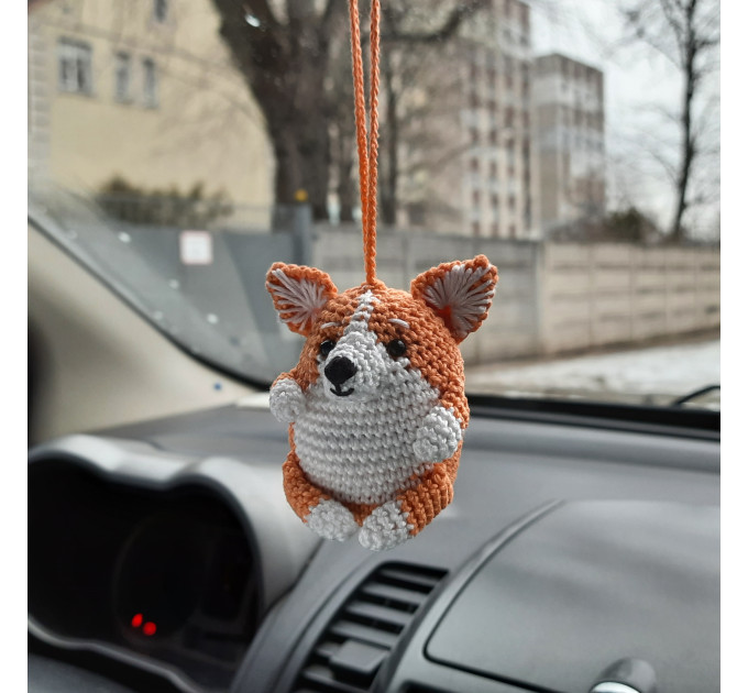 Cute crochet corgi charm for your rear view mirror