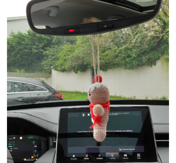 Crochet Gingerbread man for rear view mirror car charm Xmas tree hanging ornament