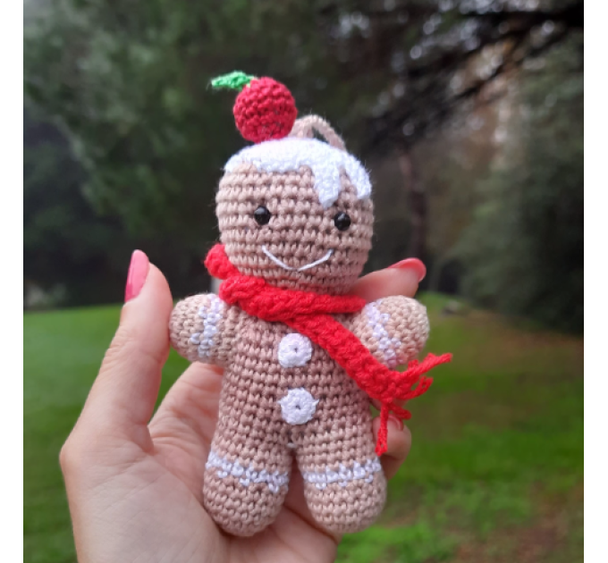 Crochet Gingerbread man for rear view mirror car charm Xmas tree hanging ornament