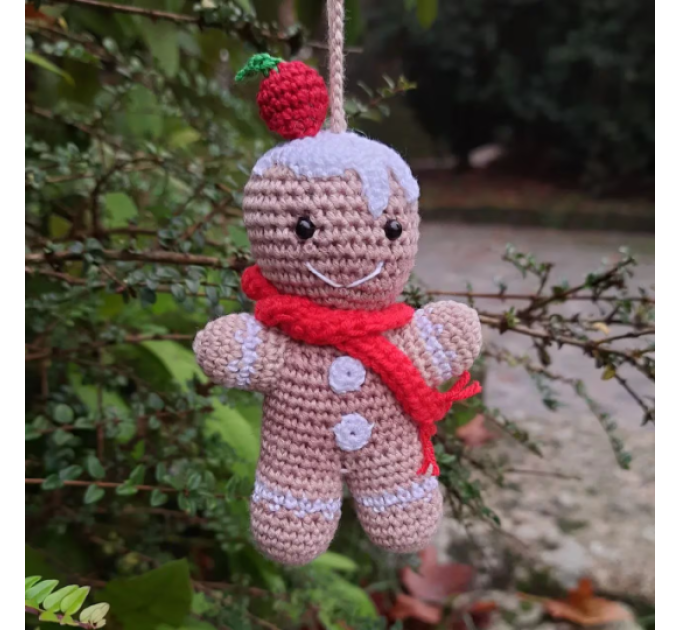 Crochet Gingerbread man for rear view mirror car charm Xmas tree hanging ornament