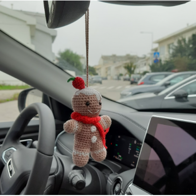 Crochet Gingerbread man for rear view mirror car charm Xmas tree hanging ornament
