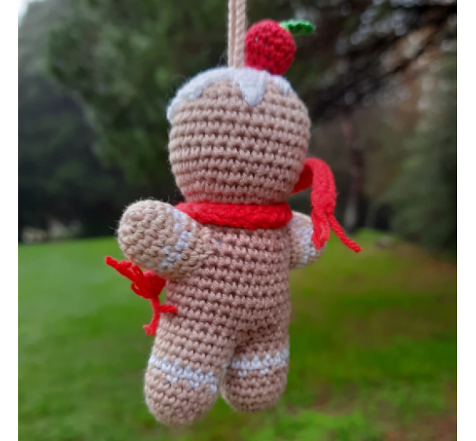 Crochet Gingerbread man for rear view mirror car charm Xmas tree hanging ornament