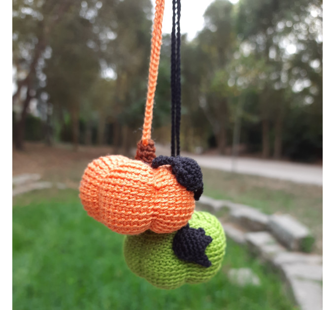 Crochet Halloween pumpkins, cute car charm for rear view mirror 