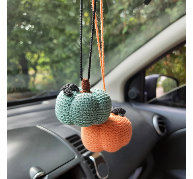 Crochet Halloween pumpkins, cute car charm for rear view mirror 