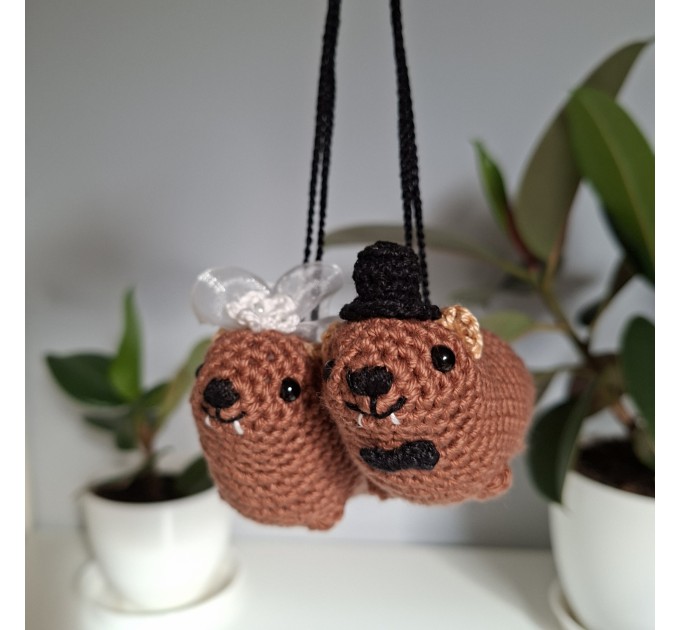 Crochet Hanging Awawa / Hyrax — Wedding Style (Car Mirror, Keychain, Backpack Charm)