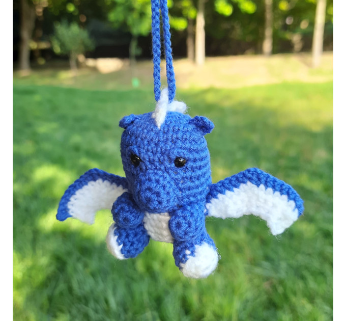 Crochet blue dragon car charm for rear view mirror, cute keychain, backpack pendant, FC Porto symbol