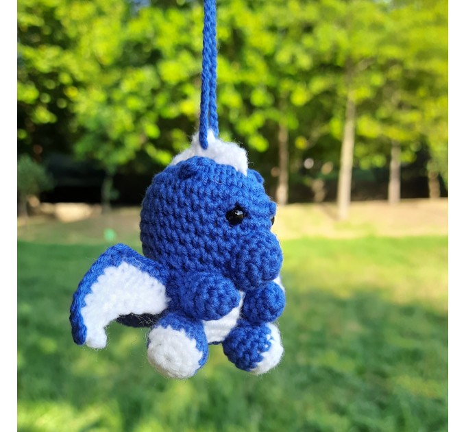 Crochet blue dragon car charm for rear view mirror, cute keychain, backpack pendant, FC Porto symbol
