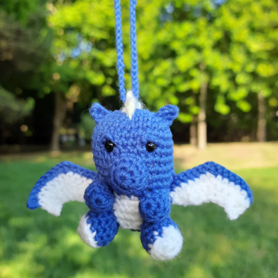 Crochet blue dragon car charm for rear view mirror, cute keychain, backpack pendant, FC Porto symbol