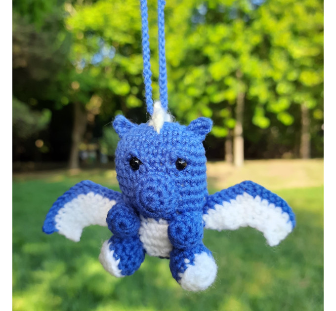 Crochet blue dragon car charm for rear view mirror, cute keychain, backpack pendant, FC Porto symbol