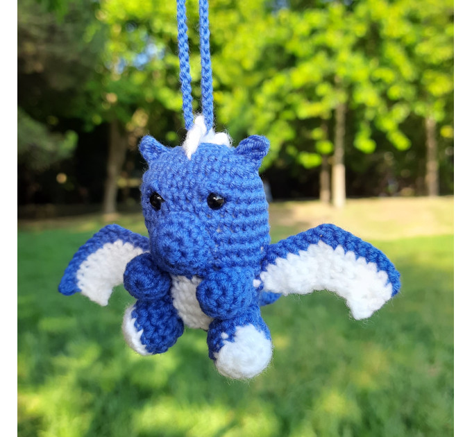 Crochet blue dragon car charm for rear view mirror, cute keychain, backpack pendant, FC Porto symbol