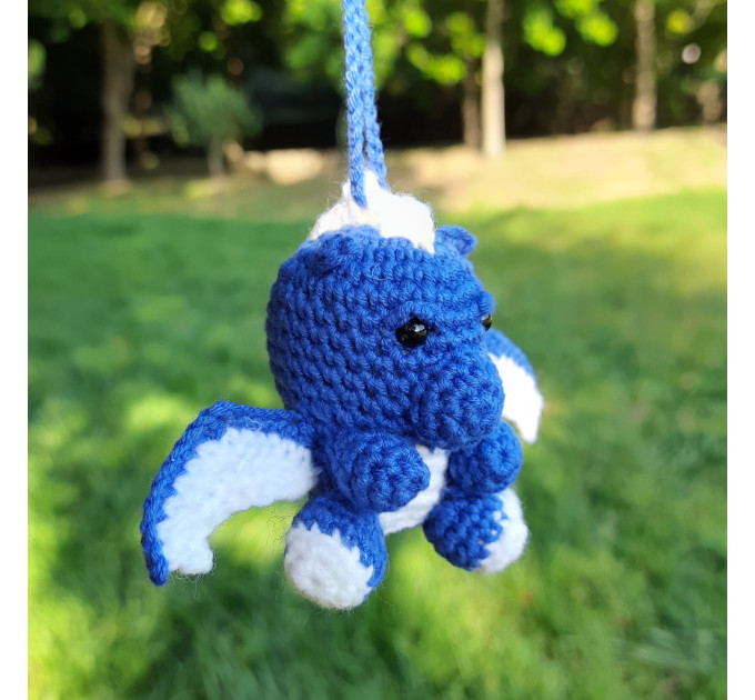 Crochet blue dragon car charm for rear view mirror, cute keychain, backpack pendant, FC Porto symbol