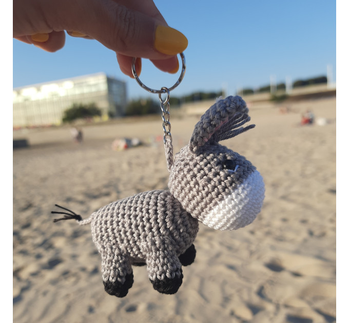 Crochet donkey charm, hanging car accessory for rear view mirror, keychain, backpack pendant