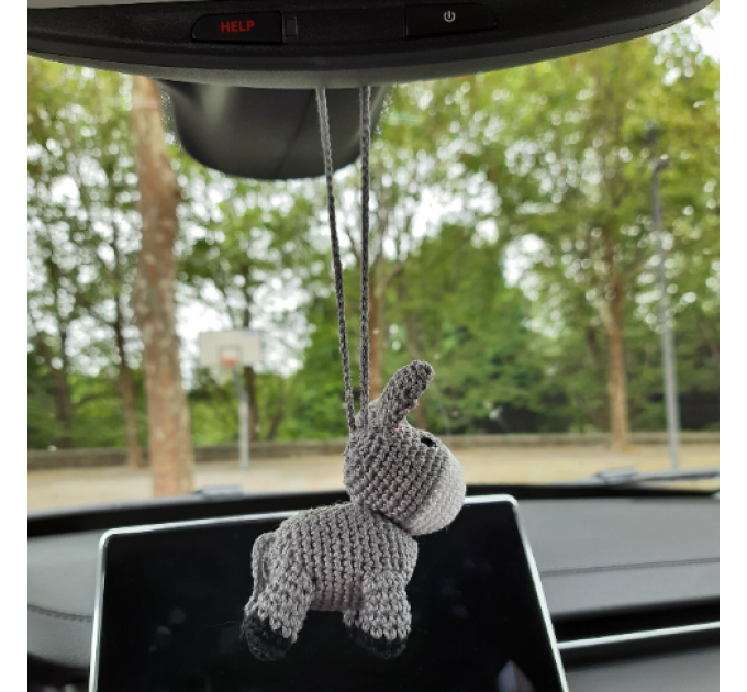 Crochet donkey charm, hanging car accessory for rear view mirror, keychain, backpack pendant