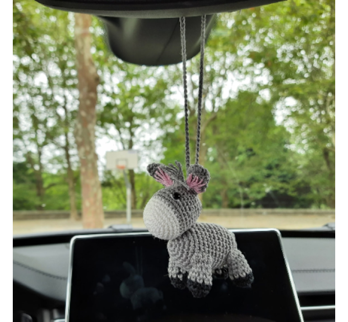 Crochet donkey charm, hanging car accessory for rear view mirror, keychain, backpack pendant
