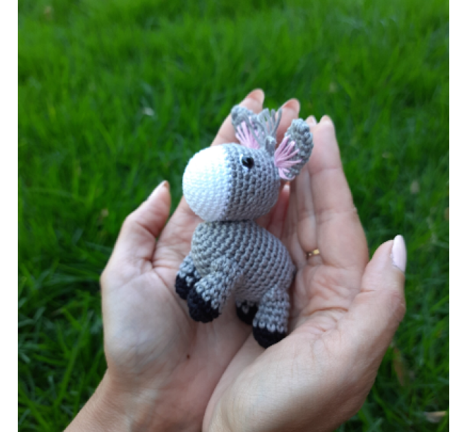 Crochet donkey charm, hanging car accessory for rear view mirror, keychain, backpack pendant