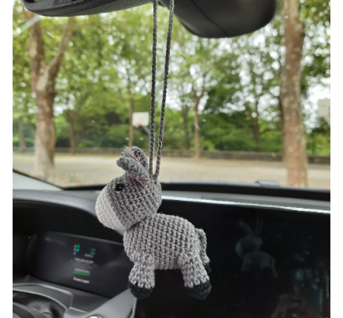 Crochet donkey charm, hanging car accessory for rear view mirror, keychain, backpack pendant