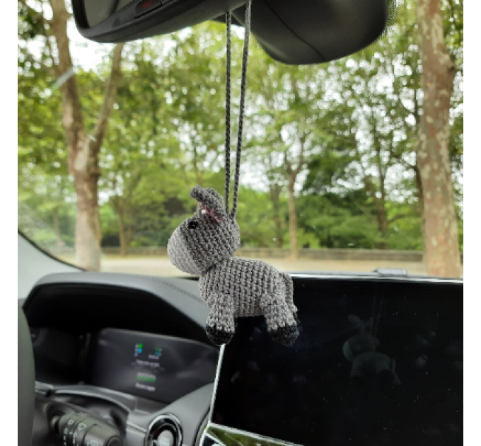 Crochet donkey charm, hanging car accessory for rear view mirror, keychain, backpack pendant