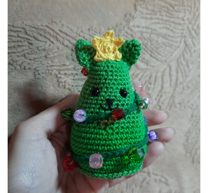 Crochet green cat Xmas tree car charm