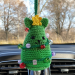 Crochet green cat Xmas tree car charm
