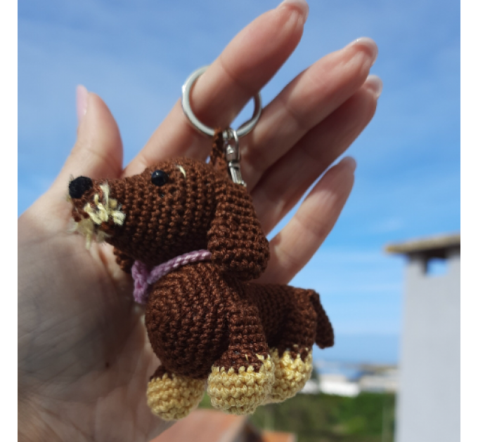 Crochet small dachshund, plush sausage dog, cute keychain, car charm. backpack pendant