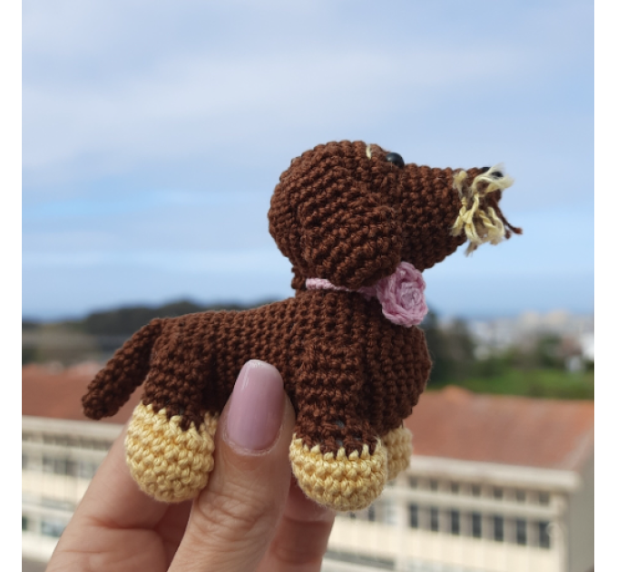 Crochet small dachshund, plush sausage dog, cute keychain, car charm. backpack pendant