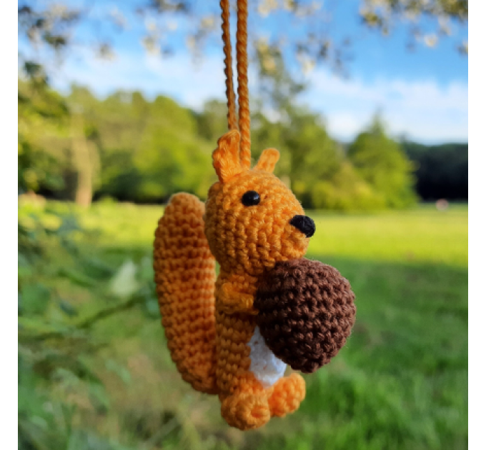 Crochet squirrel with nuts cute car charm, Rear view mirror