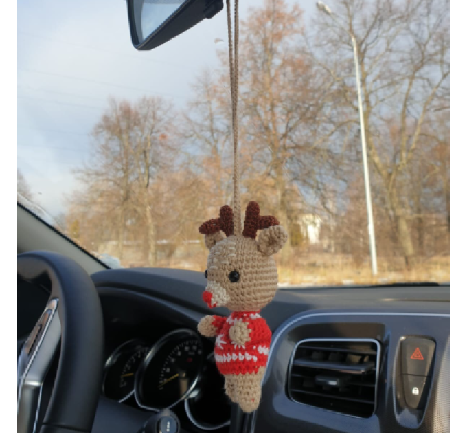 Heart Car Rear View Mirror Accessory, Crochet Red Heart Car