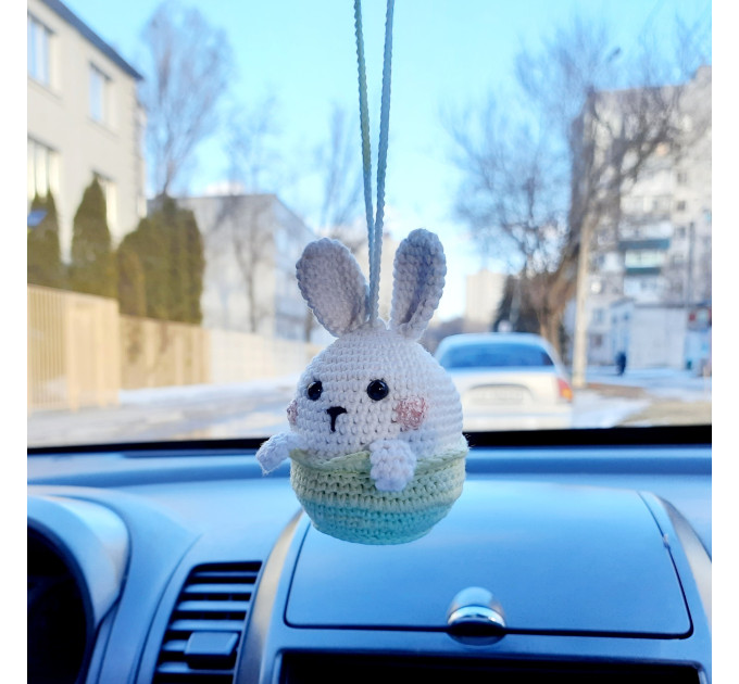 Easter bunny car charm accessories Hanging rabbit in basket car decorations Rear view mirror cute women's things