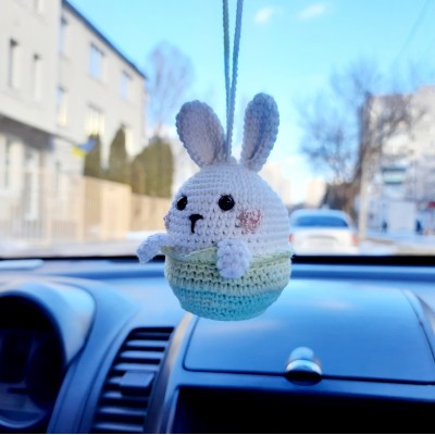 Adorable crochet bunny companion for your car: tiny bunny car charm