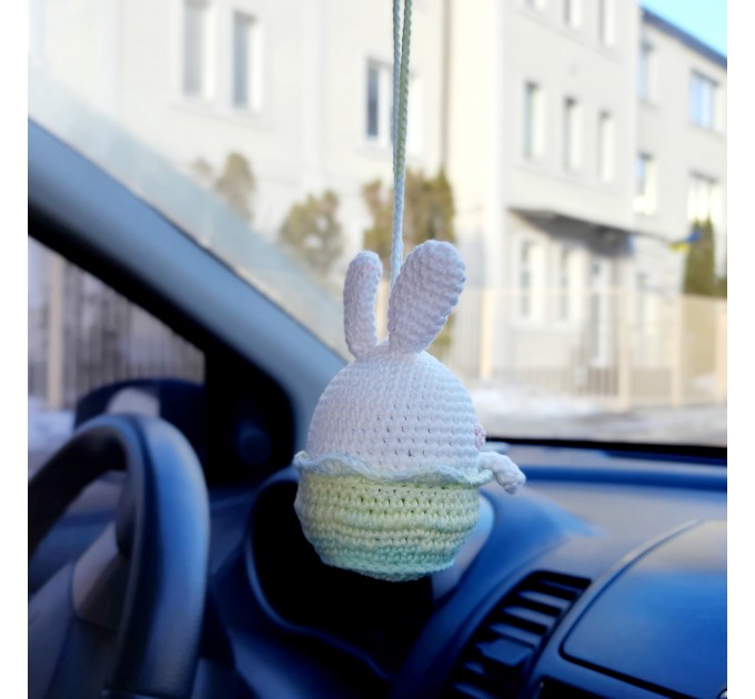 Easter bunny car charm accessories Hanging rabbit in basket car decorations Rear view mirror cute women's things