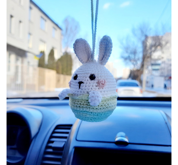 Easter bunny car charm accessories Hanging rabbit in basket car decorations Rear view mirror cute women's things