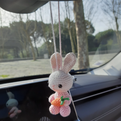 Easter bunny crochet rear view mirror car charm or backpack pendant