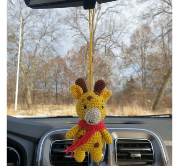 Giraffe car charm hanging crochet Rear view mirror cute car